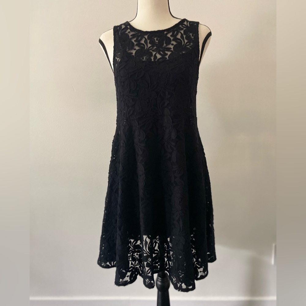 Free People Black Embroidered Cocktail Dress XS